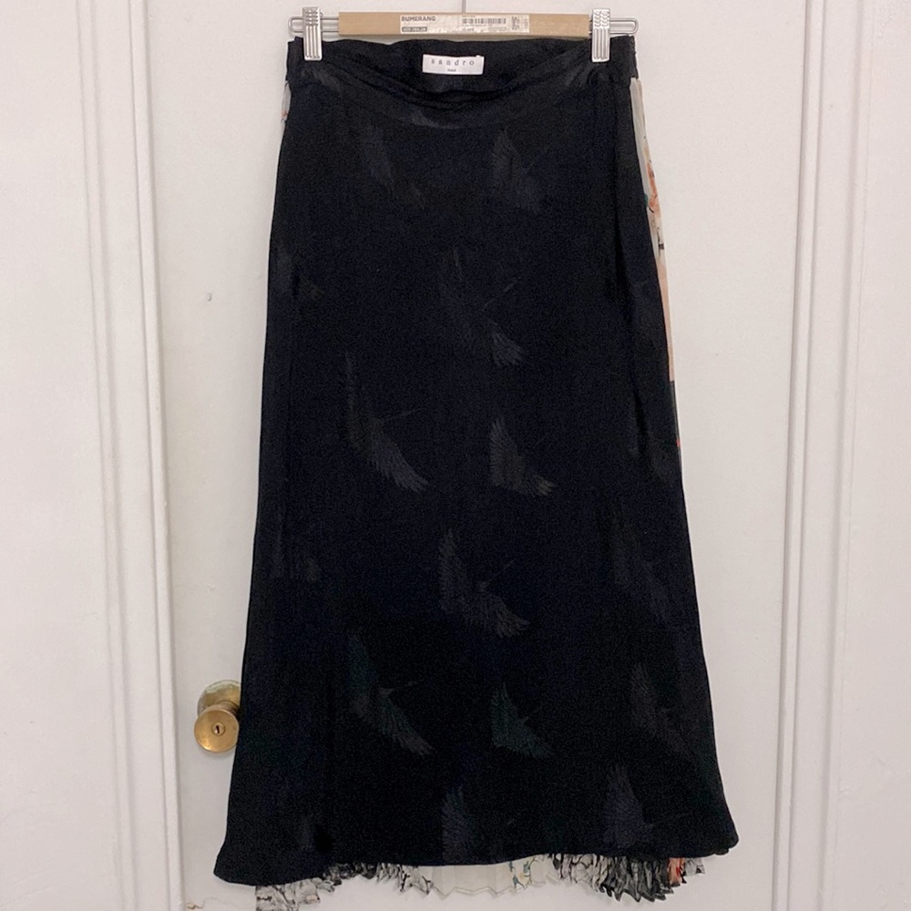 Sandro Milo skirt black with birds size 2